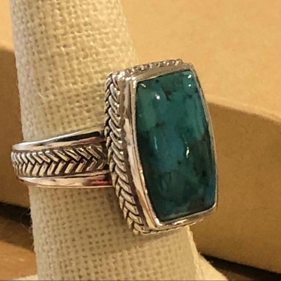 BARSE Turquoise Sterling Silver Braid Rope Detail Ring 7 - Picture 2 of 10